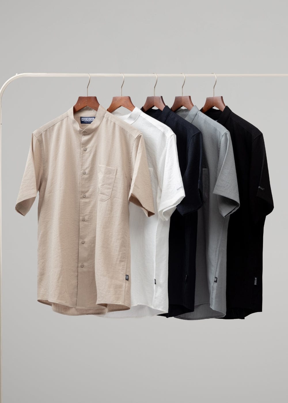 Áo Sơ Mi Tay Ngắn Cổ Trụ Áo Sơ Mi Seventy Seven 24 Xám