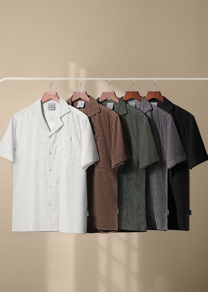 Áo Sơ Mi Tay Ngắn Cổ Cuban Áo Sơ Mi Seventy Seven 23 Xanh Rêu